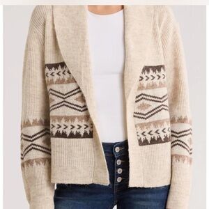 Lucky Brand shawl collar open front sweater in brown/tan- size Medium